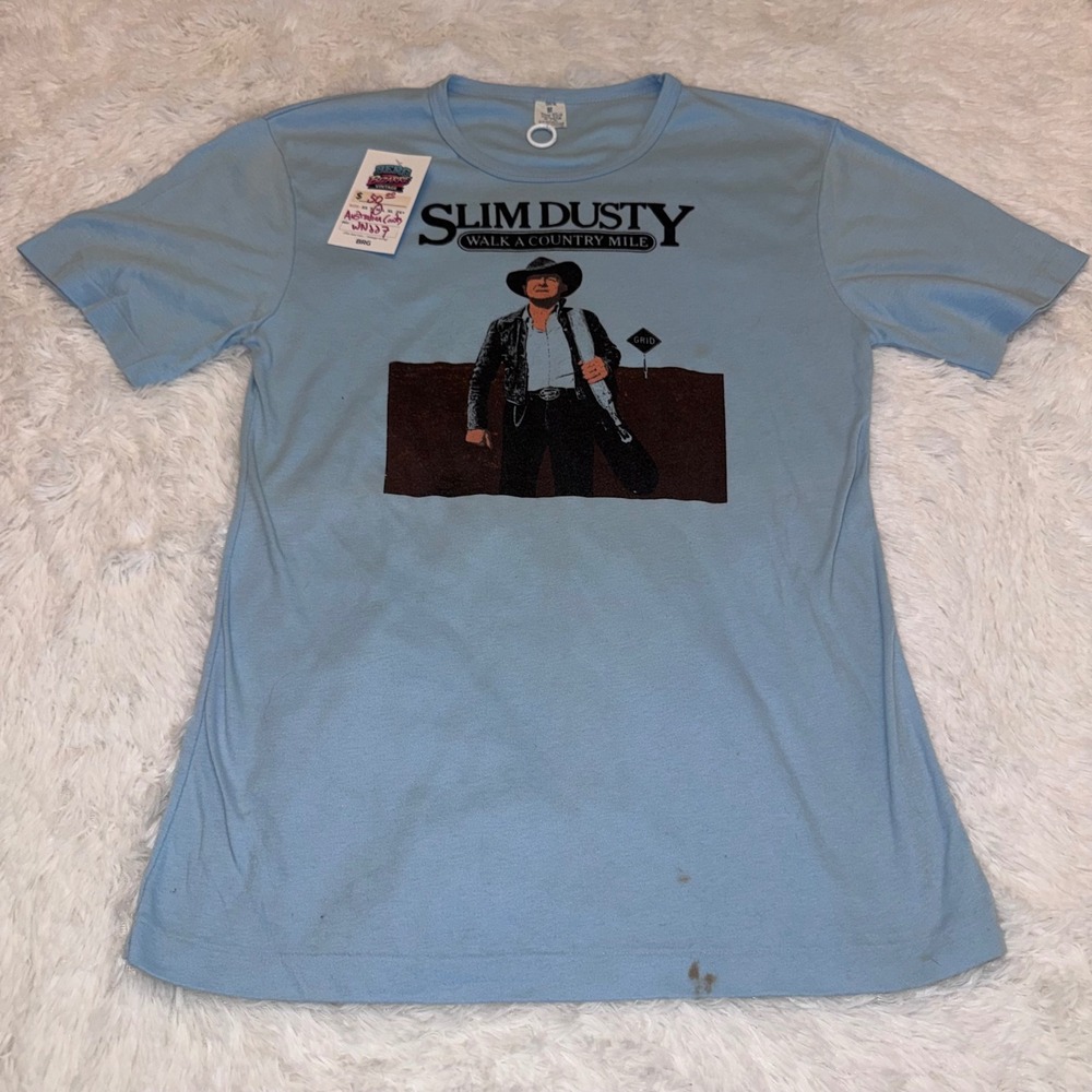 Slim Dusty T-Shirt Mens Medium Blue Good Walk a Country Mile Graphic Australia